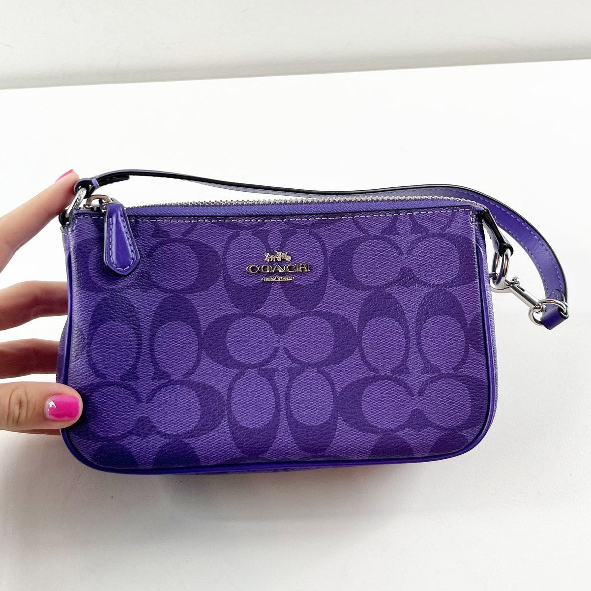 Coach Nolita 19 Signature Canvas Compact Wristlet Shoulder Bag Vibrant Purple