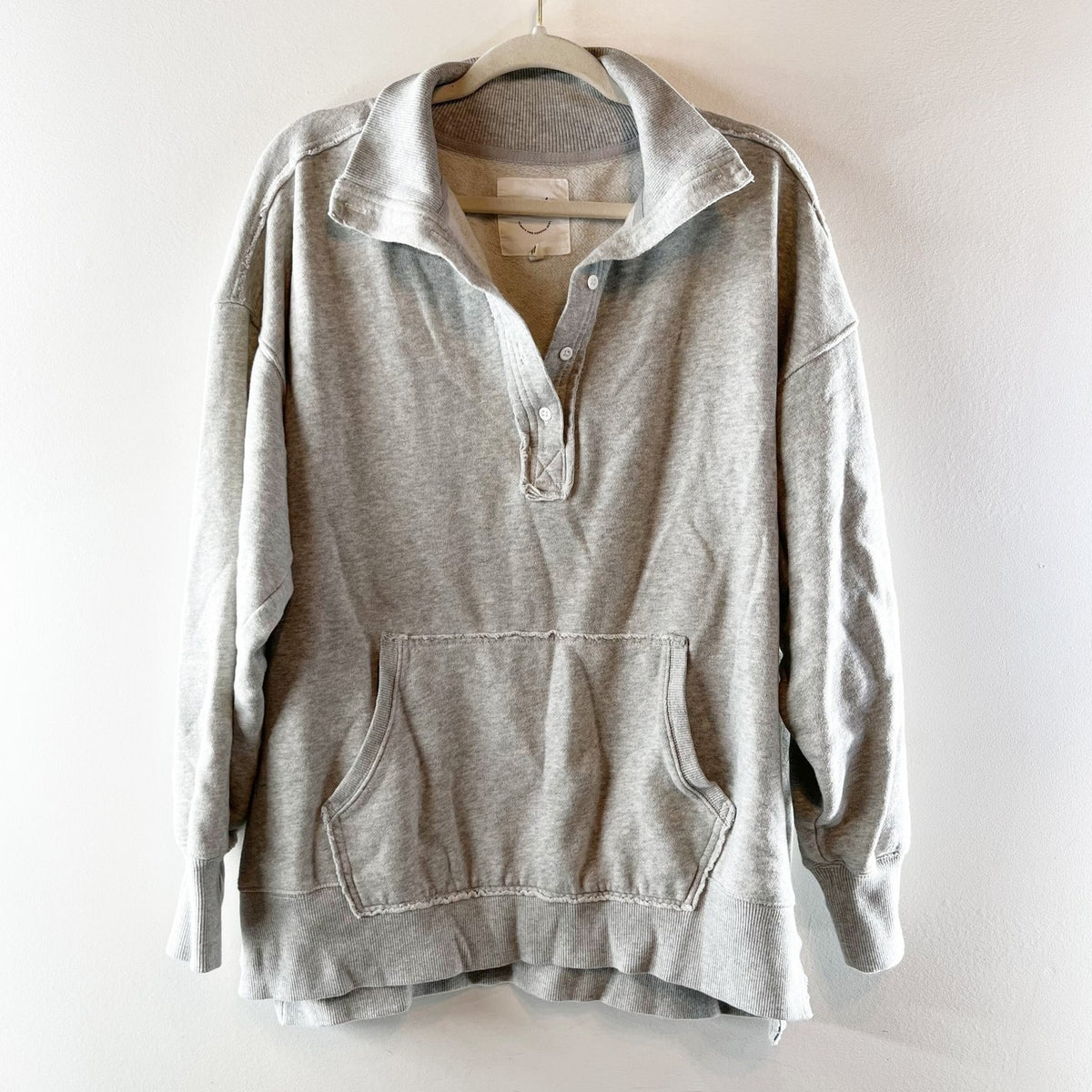 Aerie Vintage Popover Snap Button Polo Sweatshirt Gray Medium