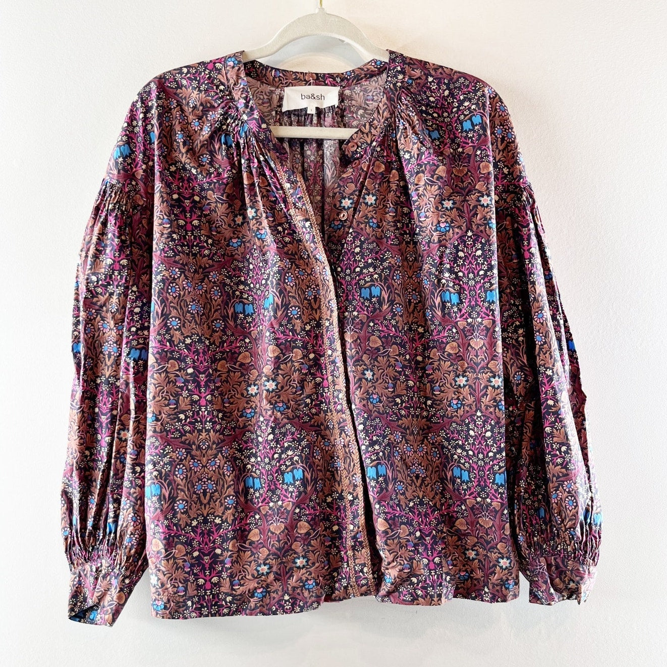 Ba&Sh Ulys Long Balloon Sleeve Cotton Poplin Blouse Top Purple Small