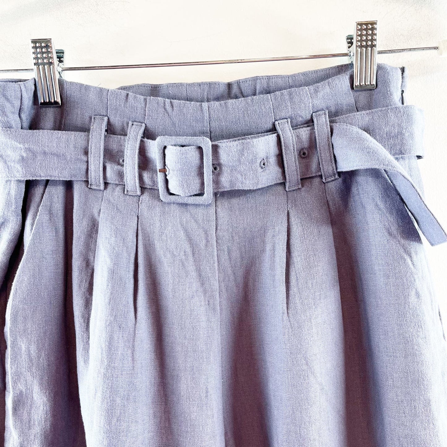 Abercrombie & Fitch Ultra High Rise Linen Blend Pleated Belted Shorts Blue Small