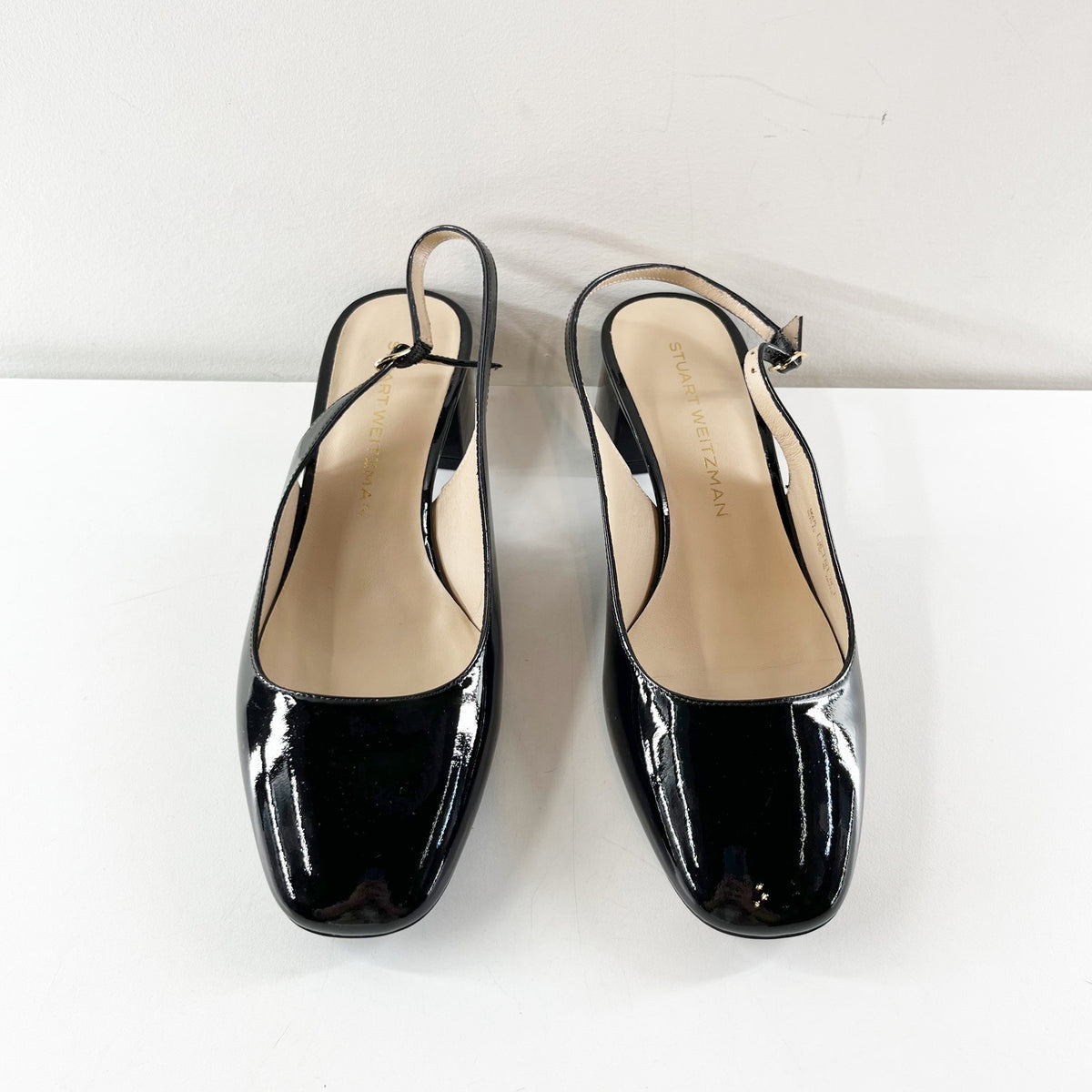 Stuart Weitzman Maeve Slingback Pump Heels Patent Leather Black 9.5