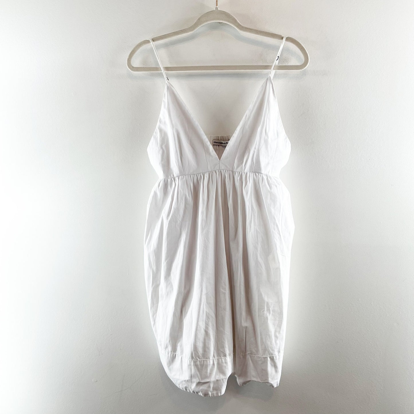 Abercrombie & Fitch Plunge V Neck Babydoll Poplin Mini Dress White Medium