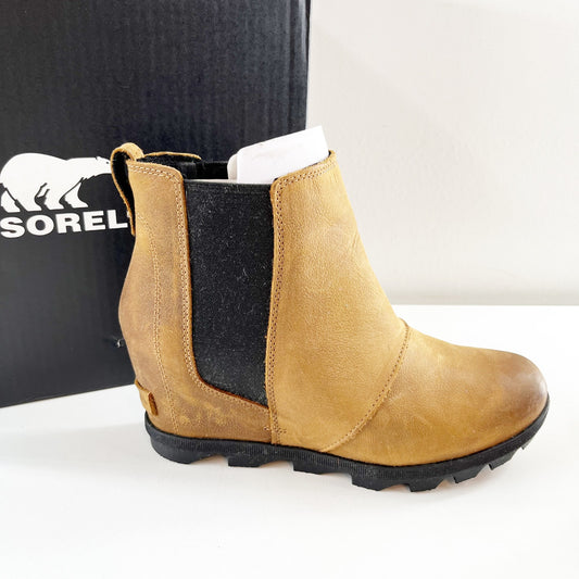 Sorel Joan of Arctic Wedge Leather Ankle Boots Booties Tan Brown 9
