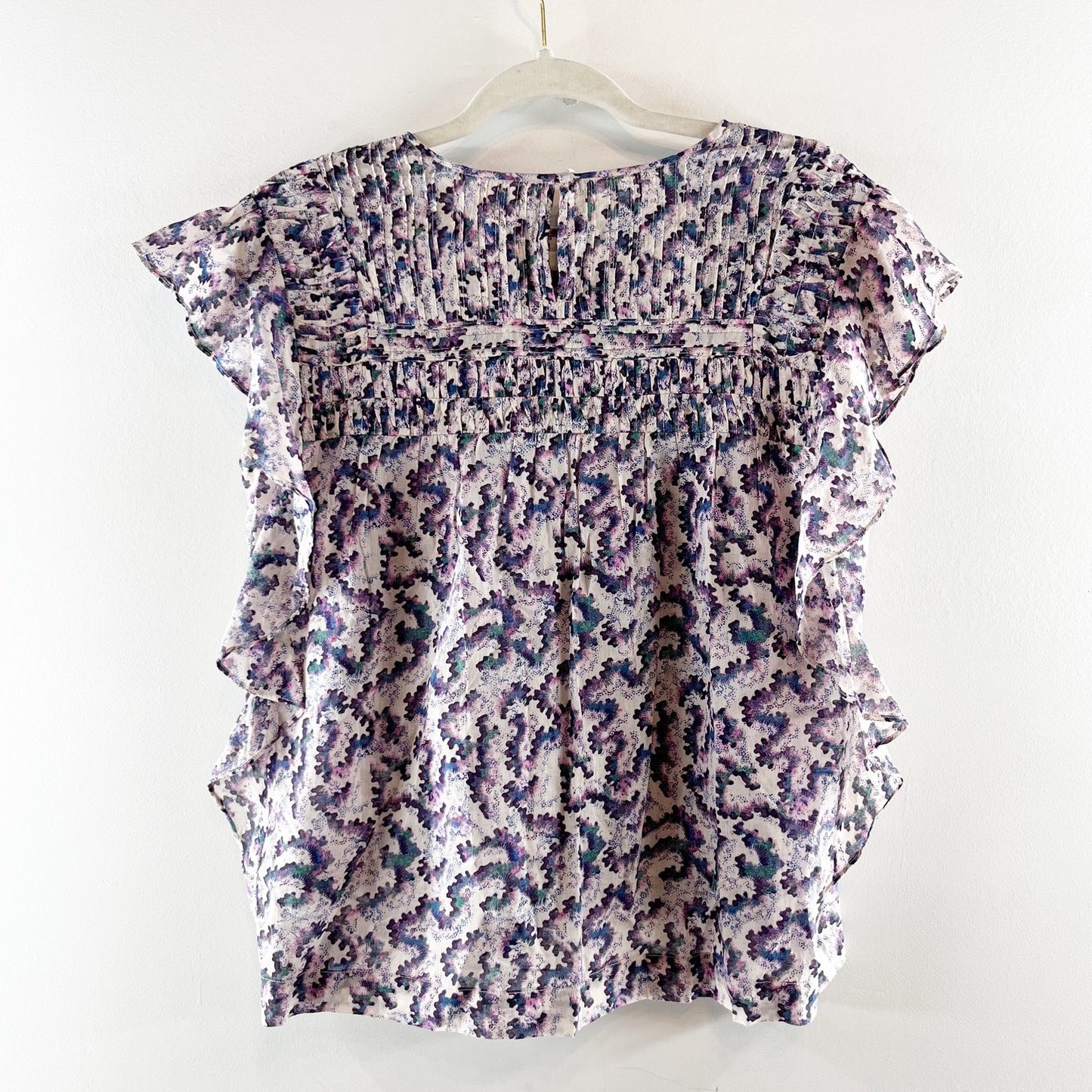 Isabel Marant Étoile Ilayona Flutter Sleeve Blouse Top White Purple EU 36