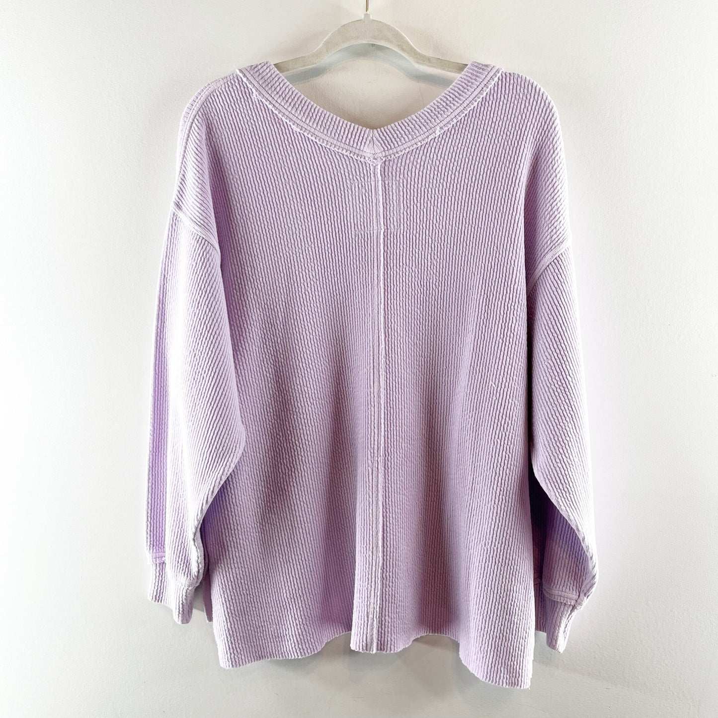 Aerie Wonder Textured Waffle V Neck Oversized Sweatshirt Purple Small