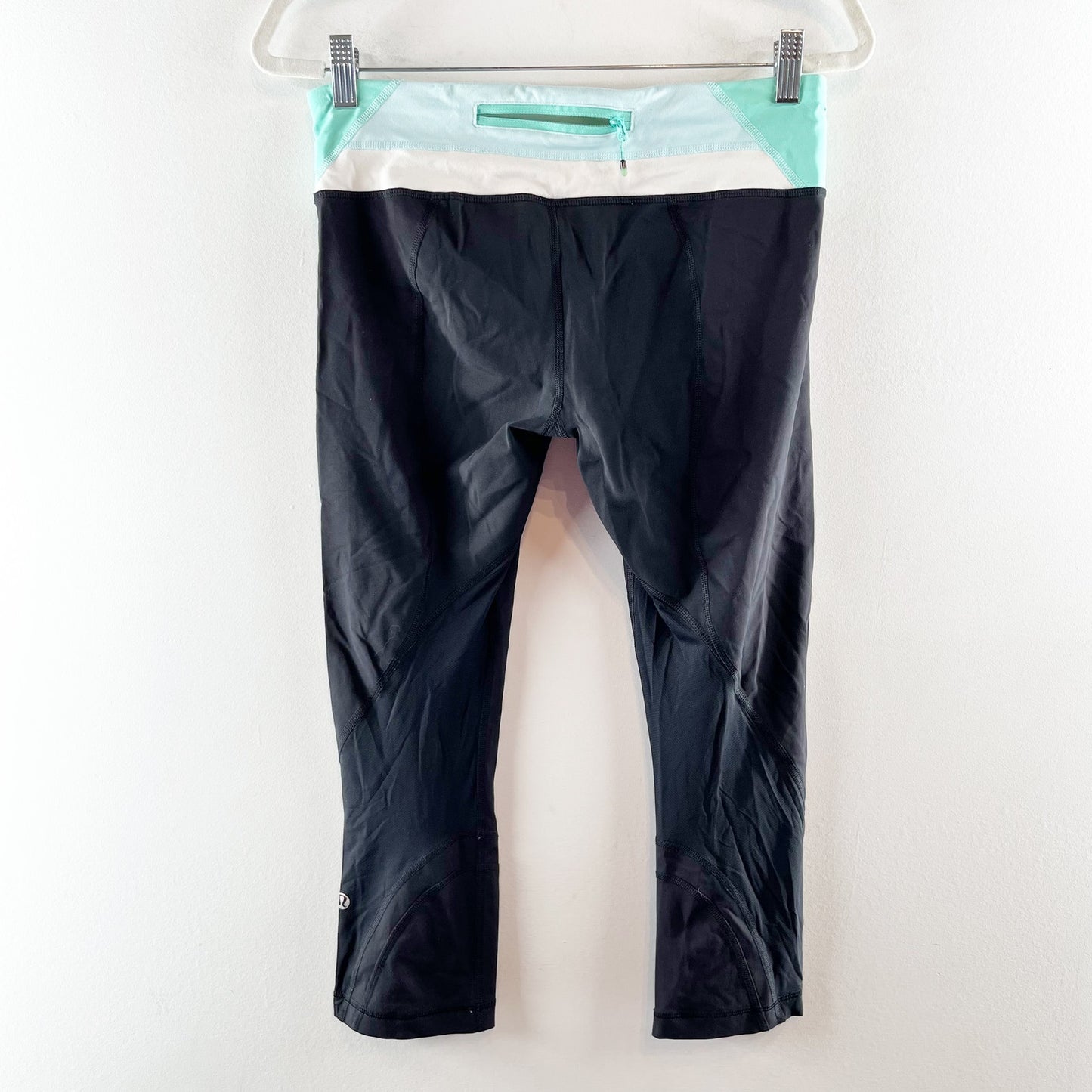 Lululemon Mid Rise Cropped Running Yoga Leggings Black Aqua 8
