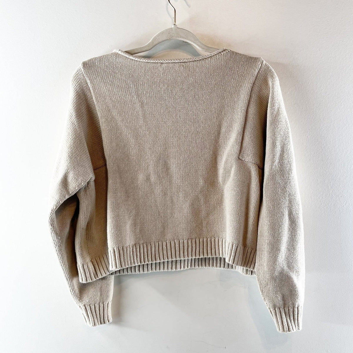Madewell Rolled Neck Long Sleeve Cotton Sweater Beige Tan XS