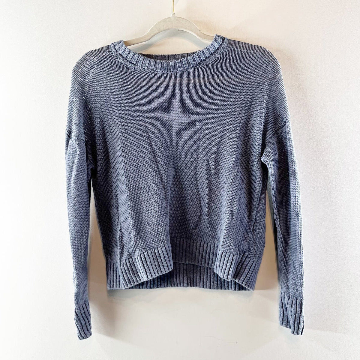 Madewell Linen Drop Shoulder Crewneck Sweater Blue XS
