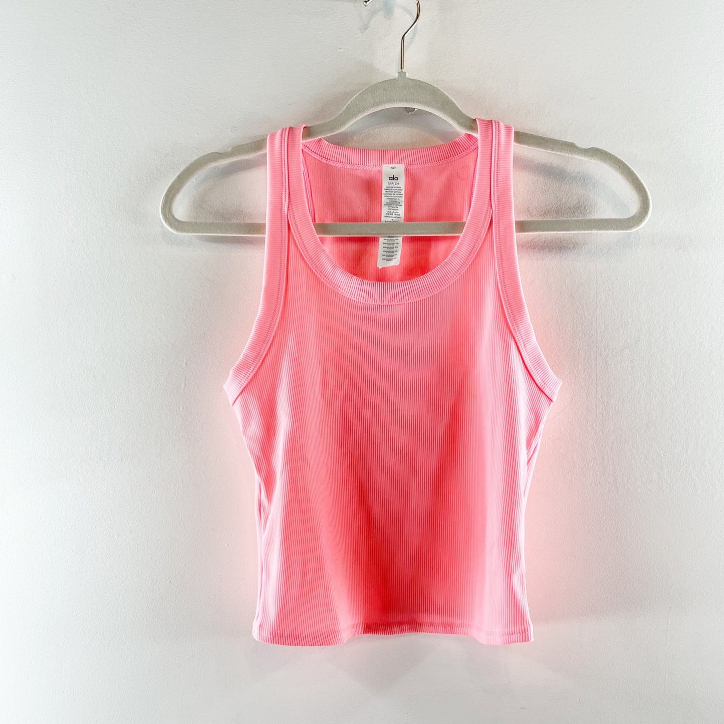 Alo Goddess Ribbed Go-To Tank Top Neon Bubblegum Pink Small