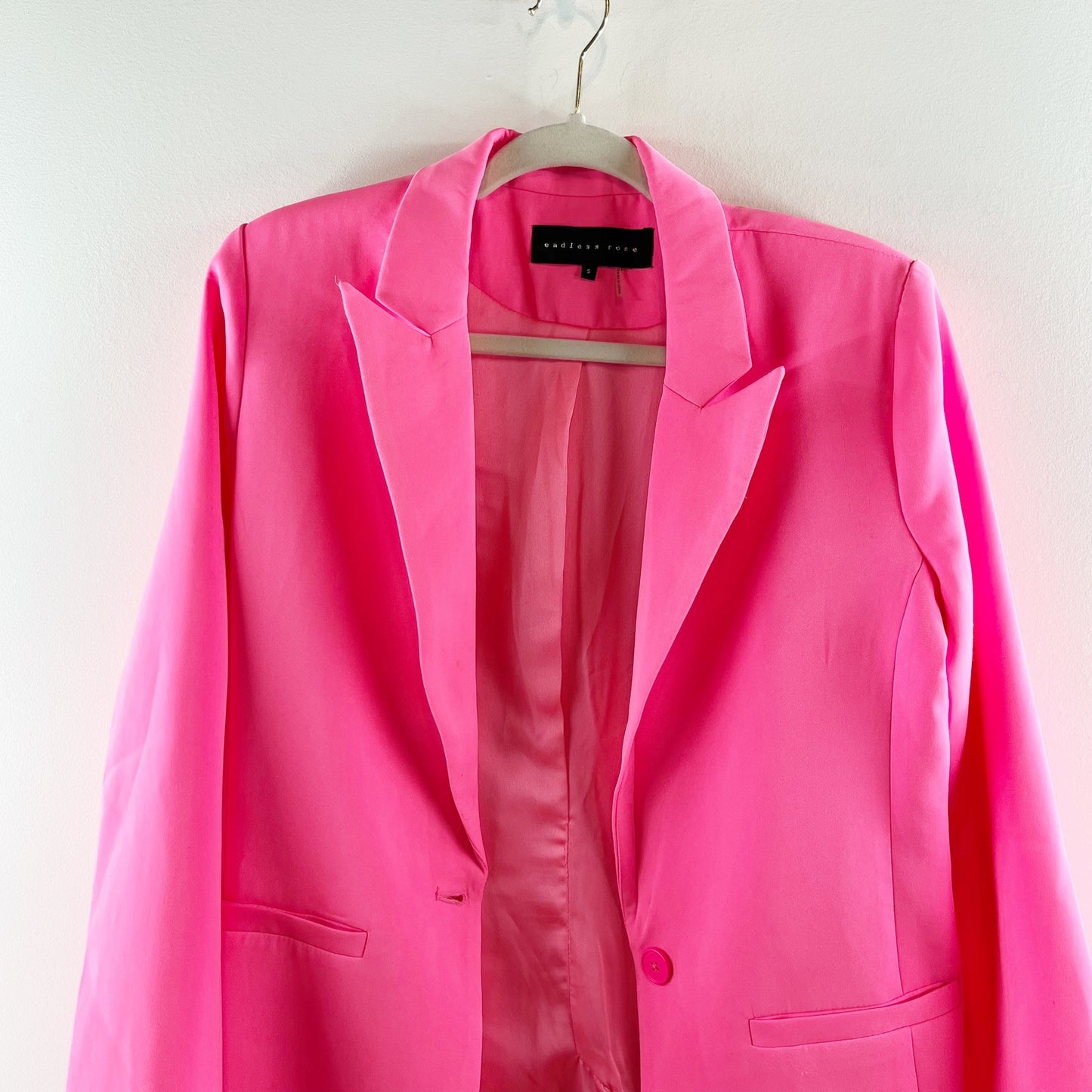 Endless Rose Oversized Single Breasted Boyfriend Blazer Hot Pink Small