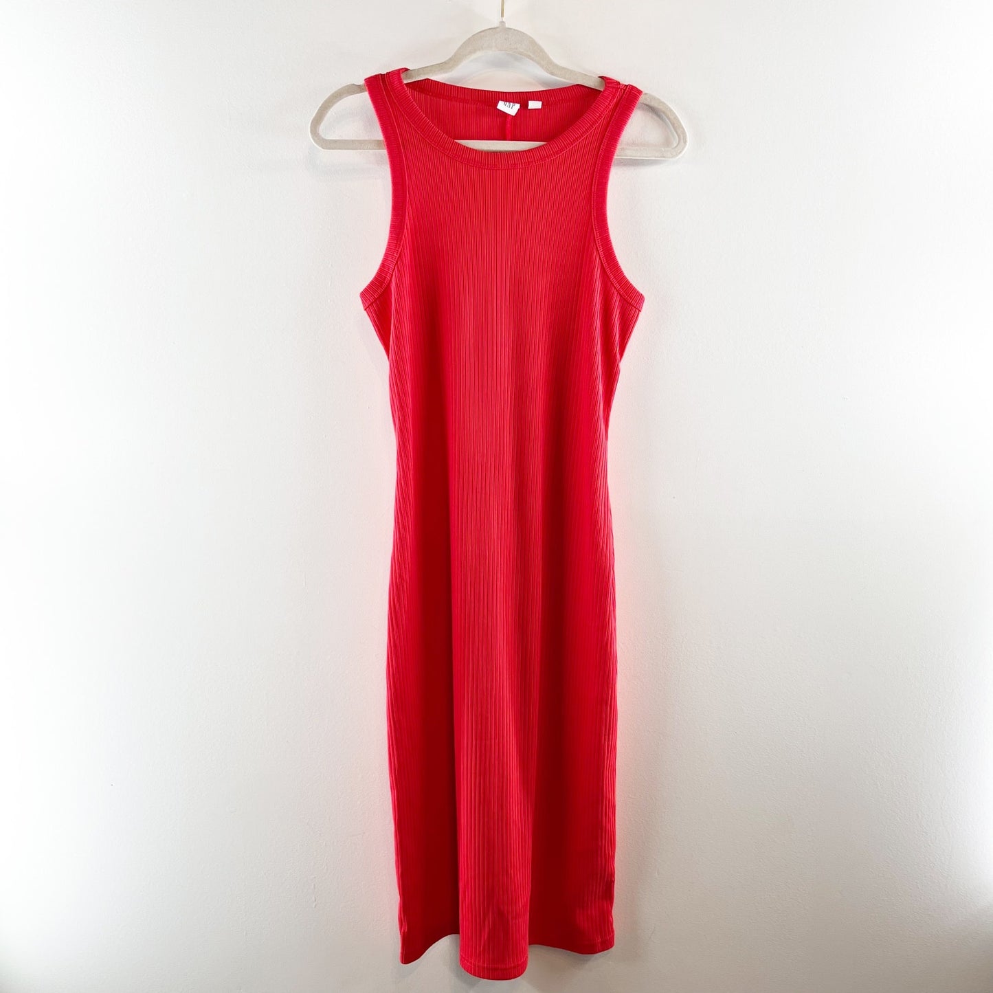 Gap Sleeveless Crewneck Straight Cut Fitted Ribbed Tank Midi Dress Red XS