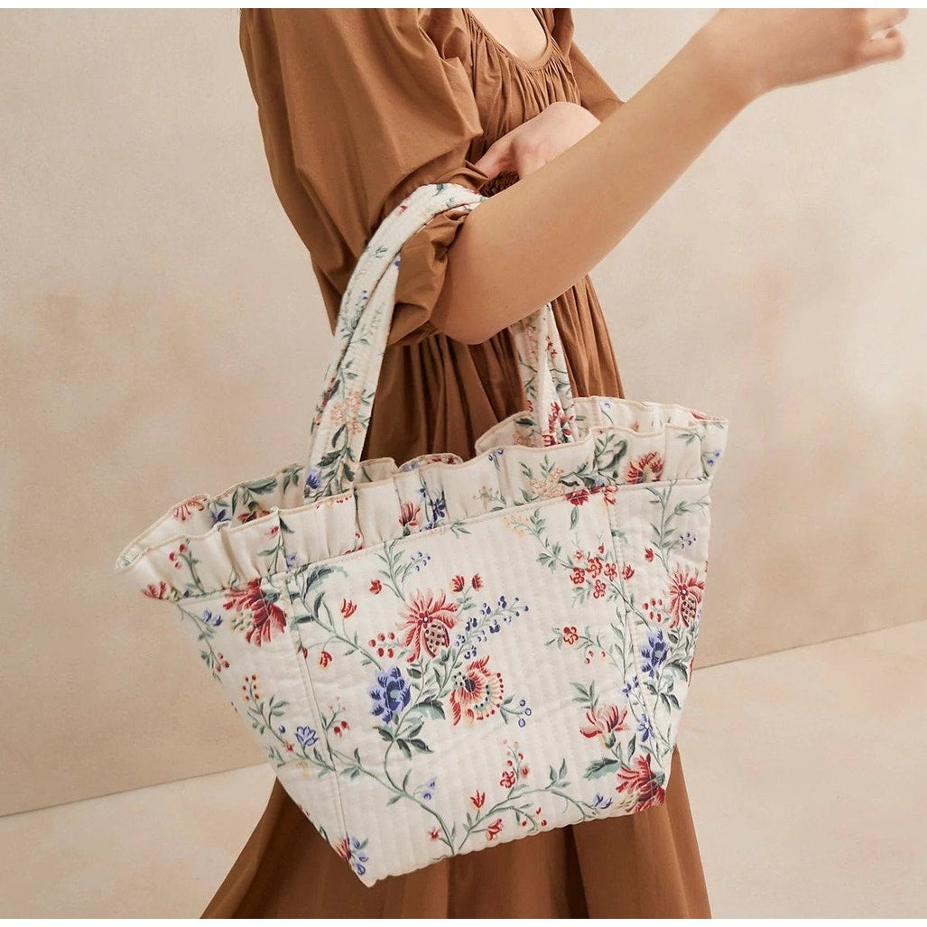 Loeffler Randall Claire Ruffle Nylon Tote Bag Purse White Yellow Green