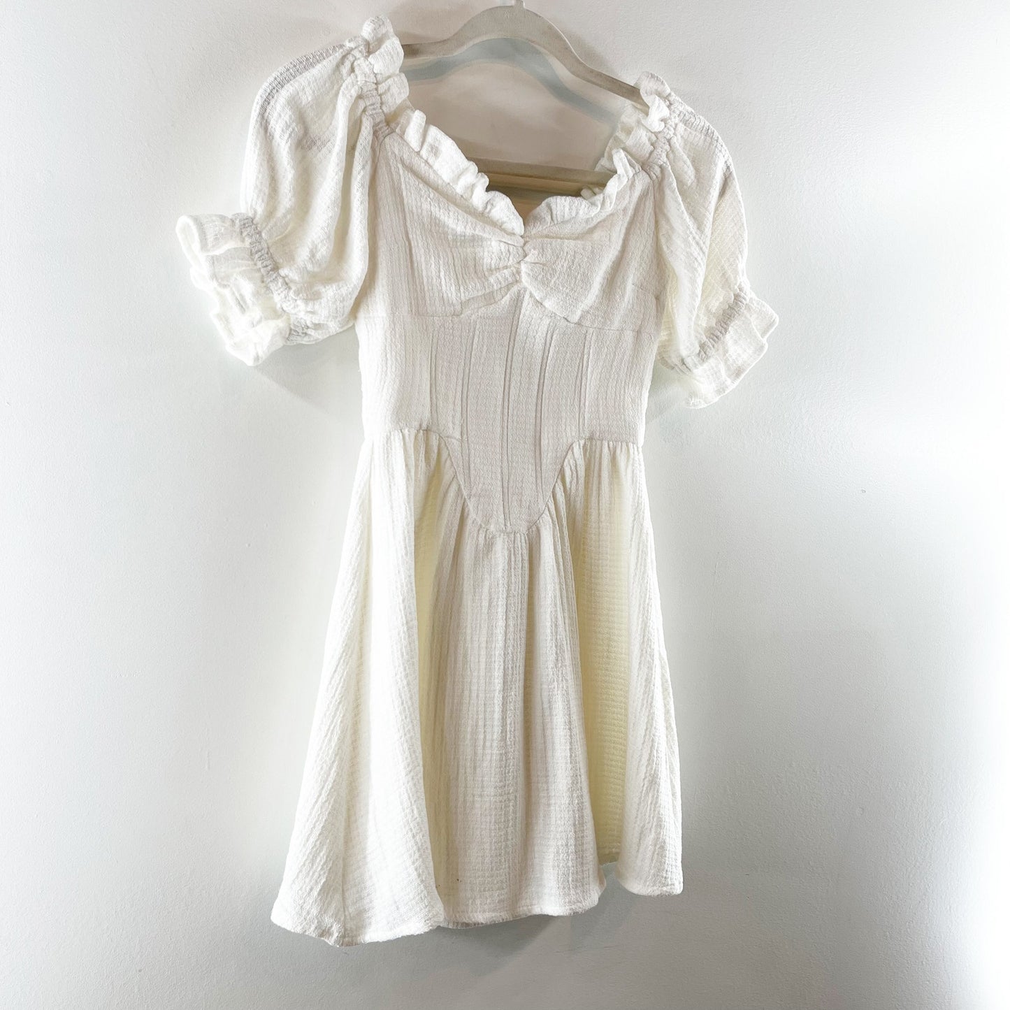 Sabo Skirt Meraki Cotton Off the Shoulder Ruffle Trim Mini Dress White XS 2