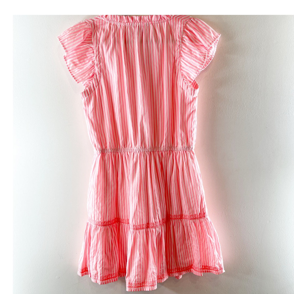 Hatley The Layla Flutter Sleeve Striped Tiered Mini Dress Pink Medium