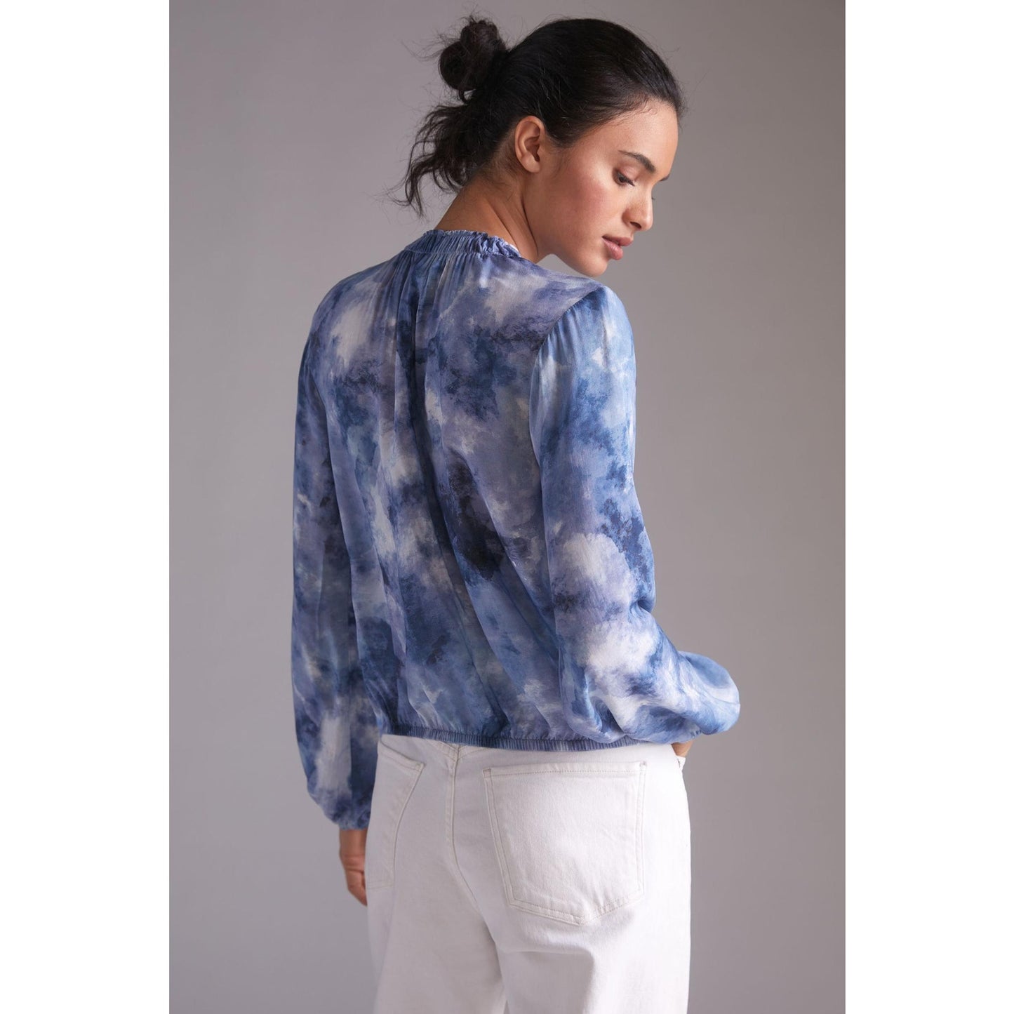 Cloth & Stone by Anthropologie Tie-Dye High Neck Blouse Top Blue Motif Medium