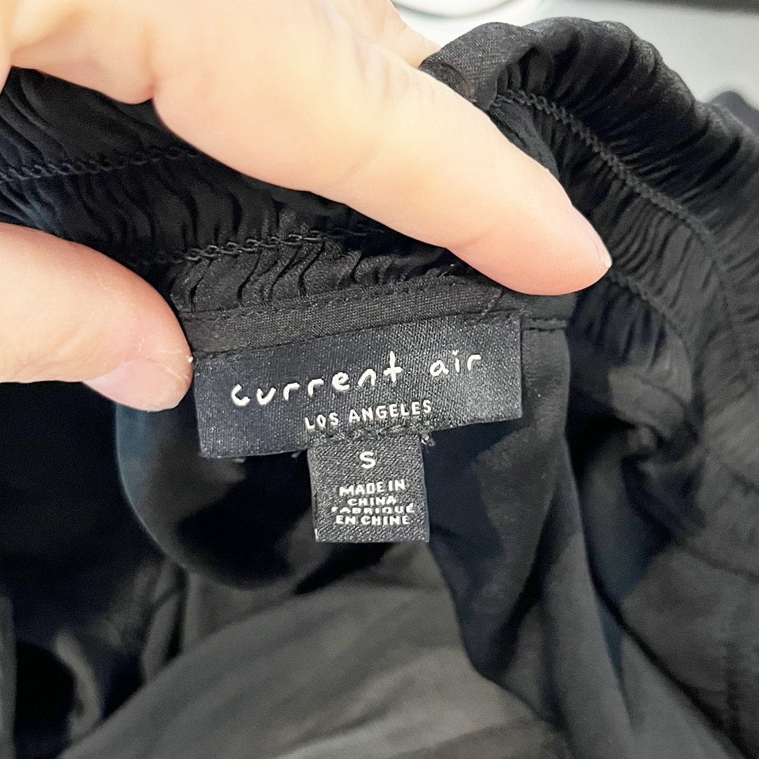 Current Air Los Angeles V-Neck Flutter Sleeve Smocking Waist Blouse Black Small