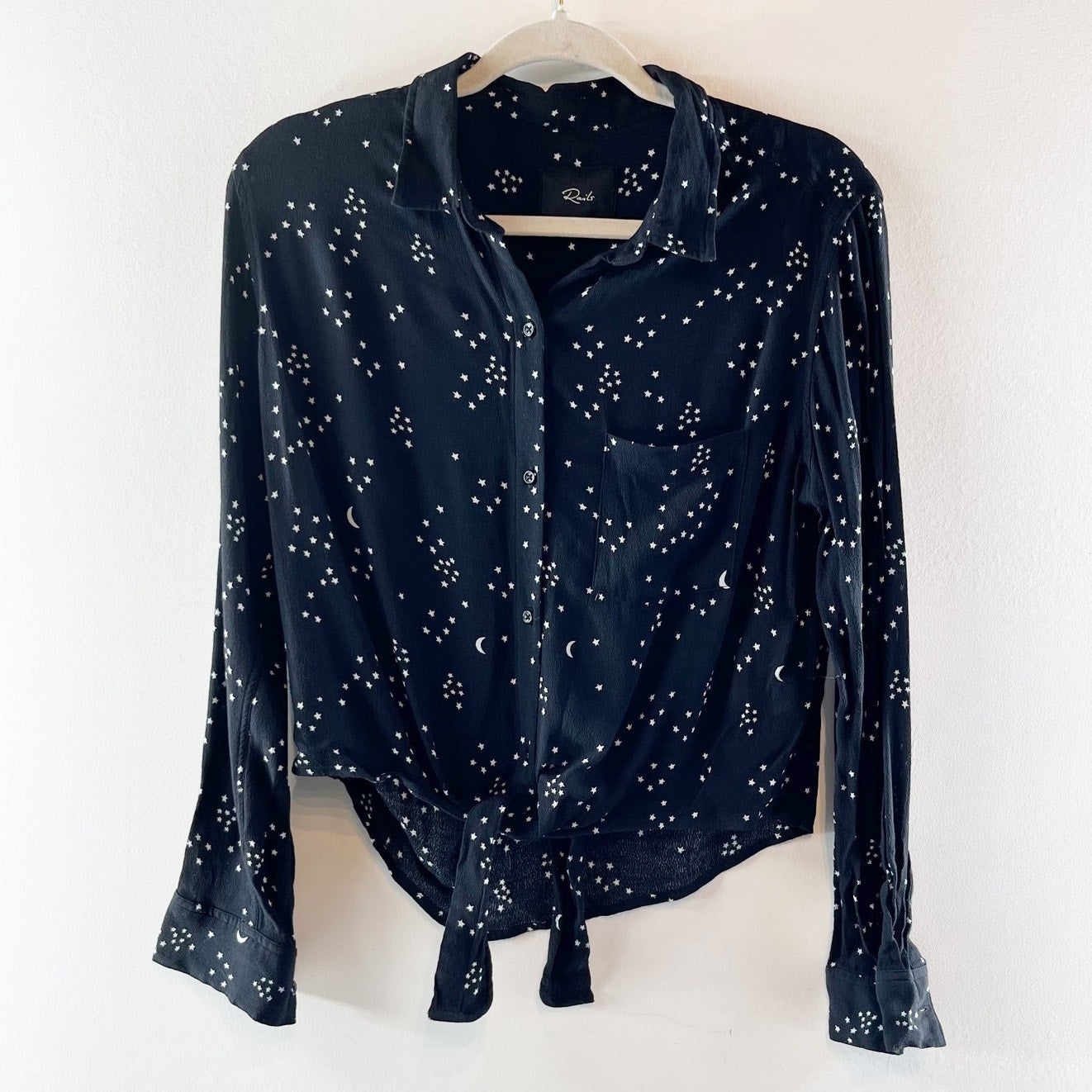 Rails Long Sleeve Val Galaxy Tie Front Blouse Top Black XS