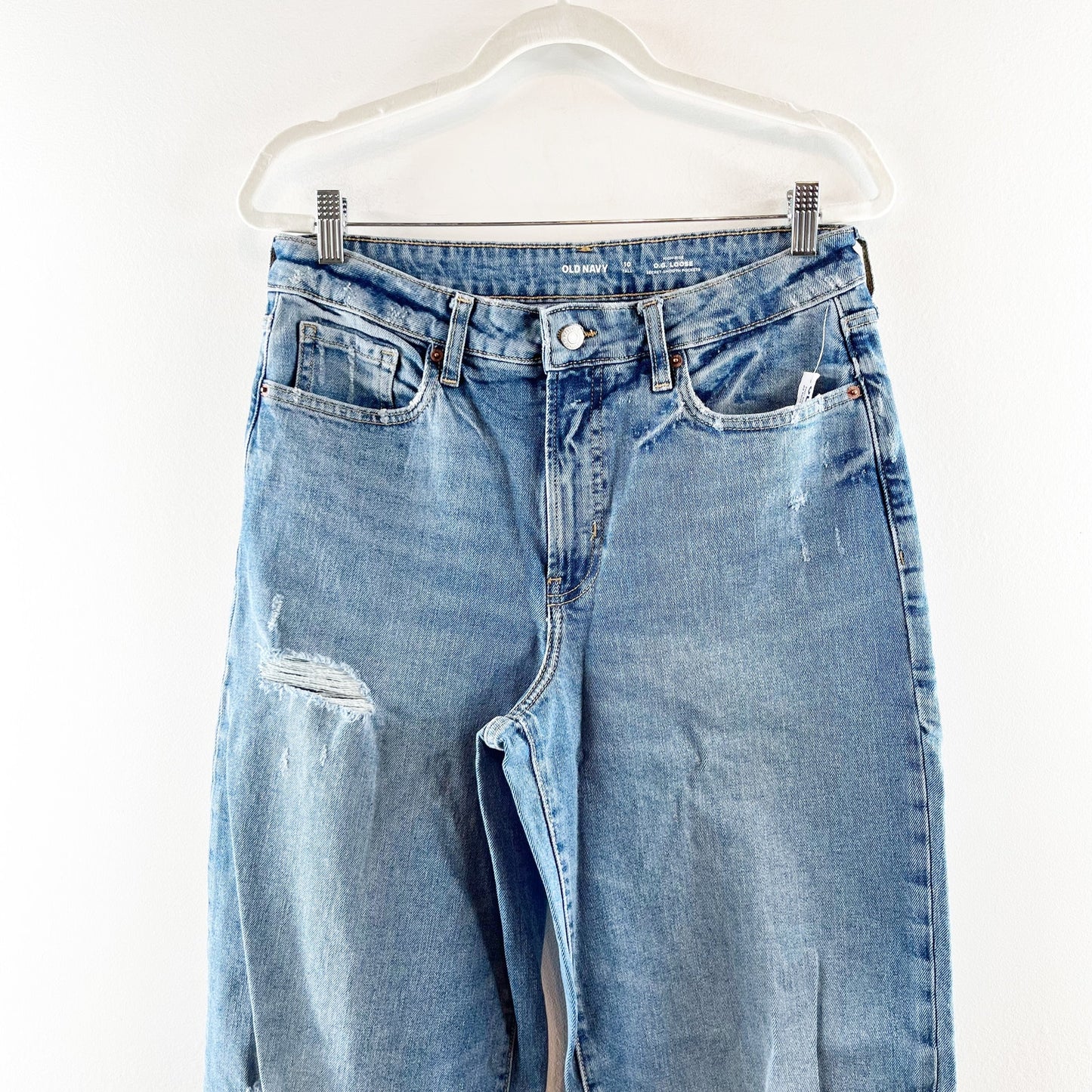 Old Navy High Rise Loose OG Secret Smooth Pockets Ripped Jeans Blue 10 Tall