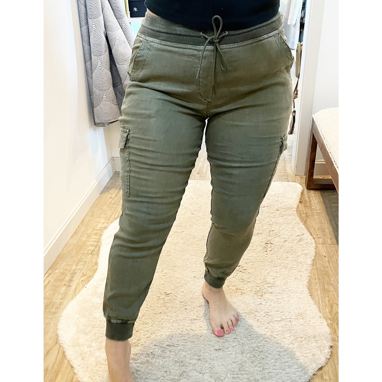 Level99 Relish Pull On High Waisted Cargo Jogger Pants Olive Green Medium