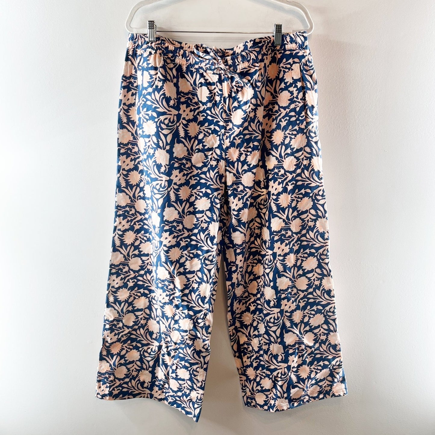 And For Good Floral Print Wide Leg Trouser Baggy High Rise Pants Blue Pink L/XL