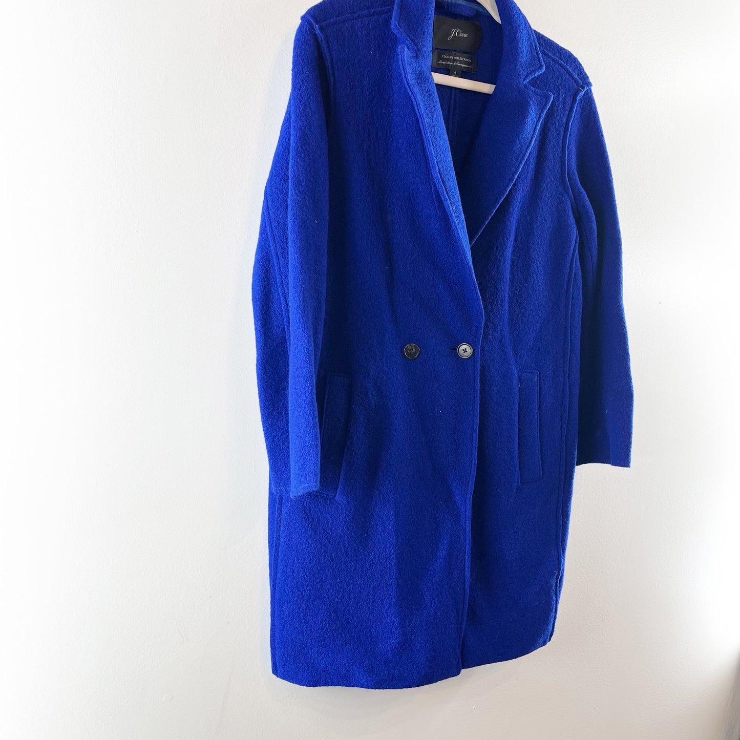 J. Crew Italian Boiled Wool Daphne Notch Lapel Longline Topcoat Cobalt Blue 4