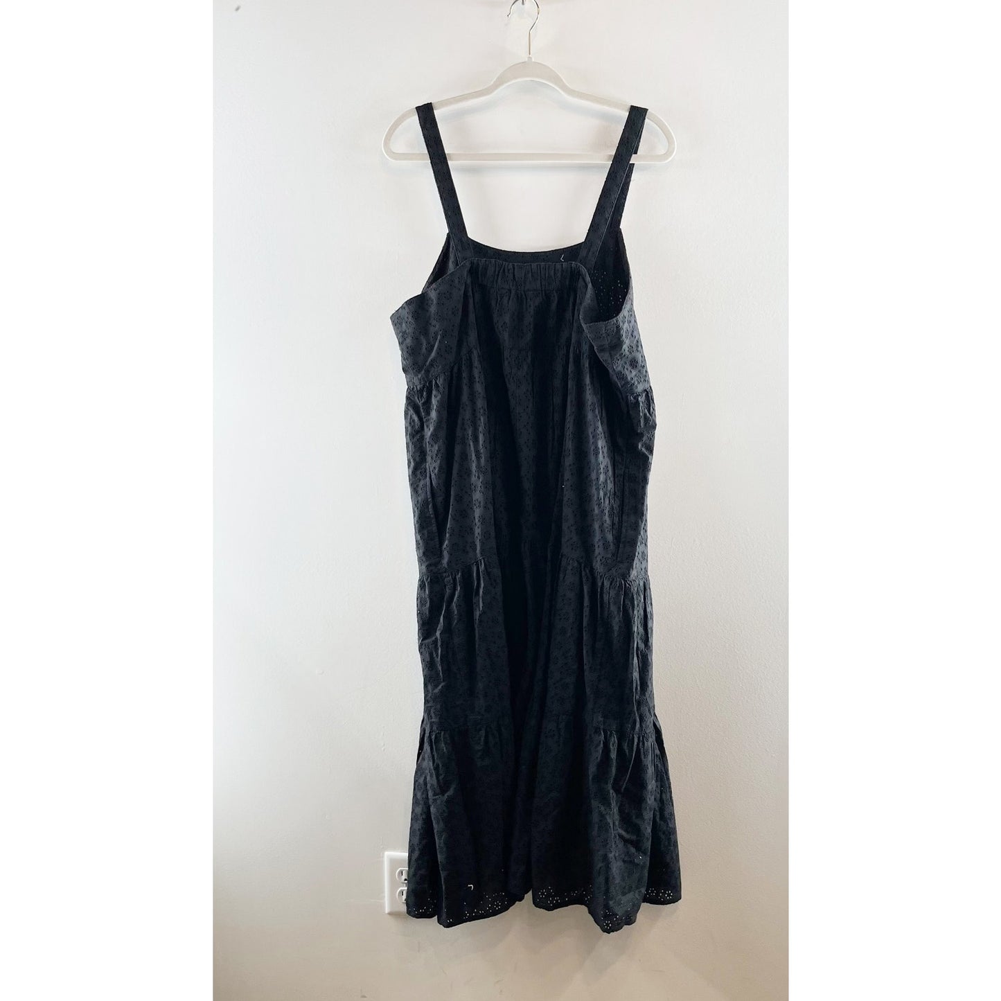 The Drop Brit Tiered Eyelet Square Neck Maxi Dress Black XL