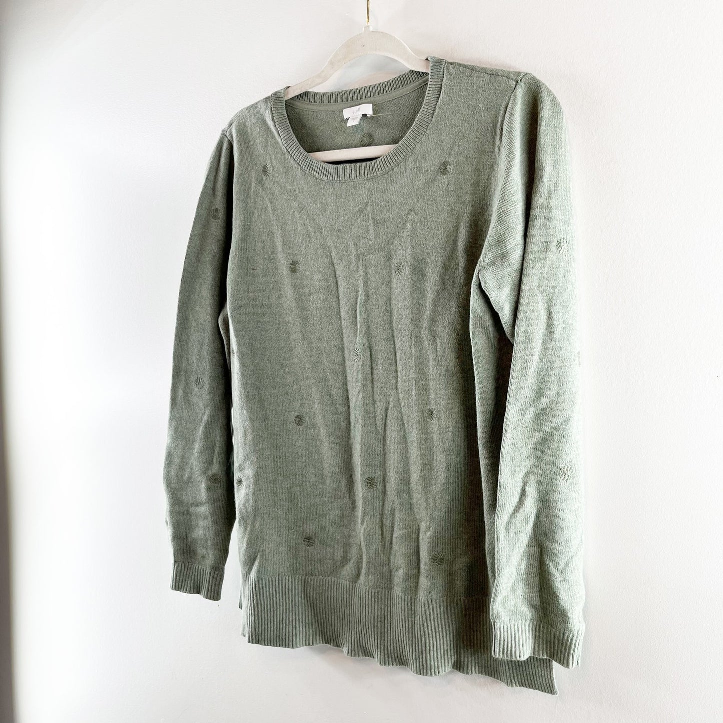 J. Jill Crewneck Dot Embroidered Sweater Seedling Heather Green Small