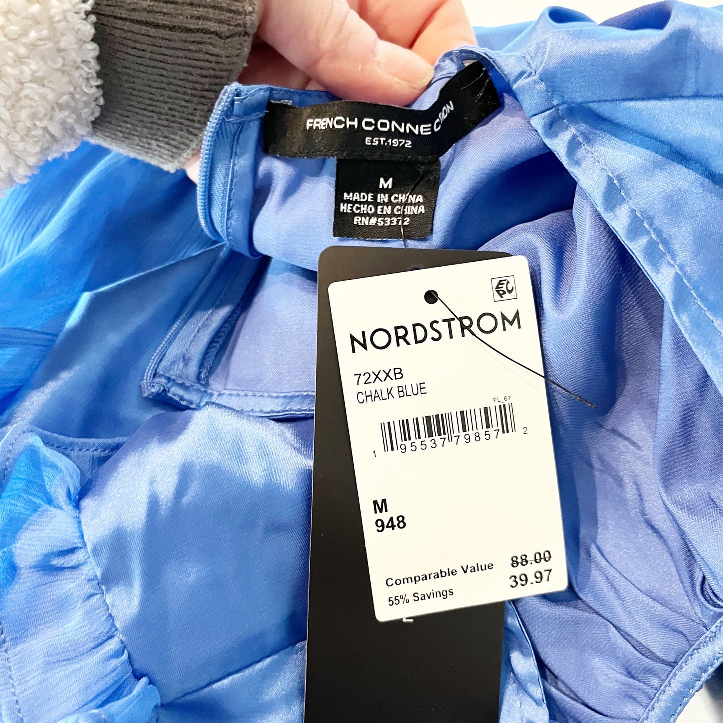 French Connection Long Sheer Ruffle Sleeve Blouse Top Blue Medium