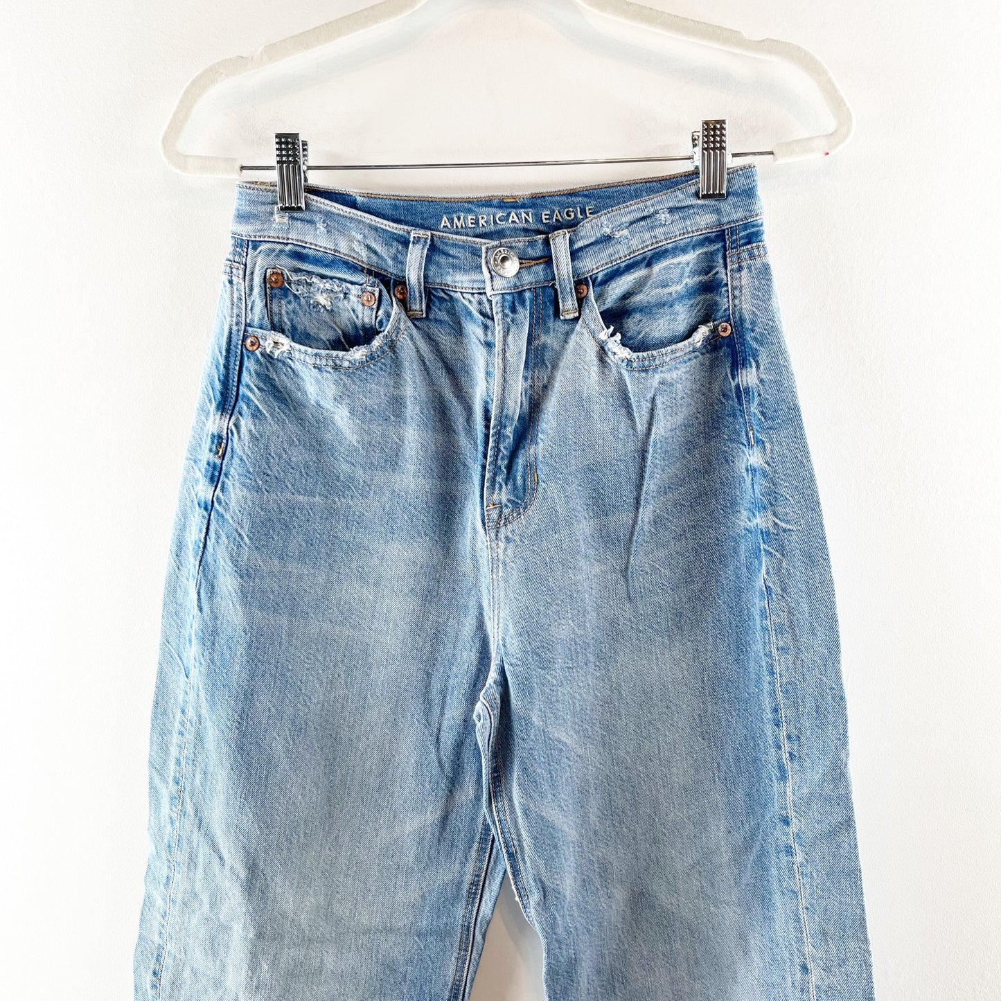 American Eagle High Rise Straight Leg Baggy Jeans Light Wash Blue 4