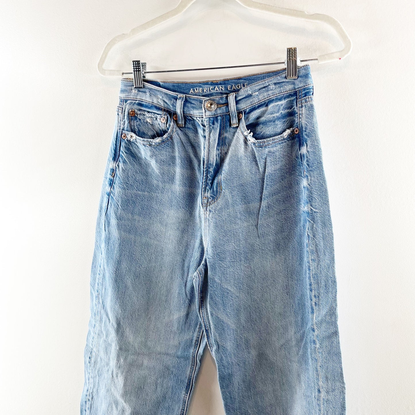 American Eagle High Rise Straight Leg Baggy Jeans Light Wash Blue 4