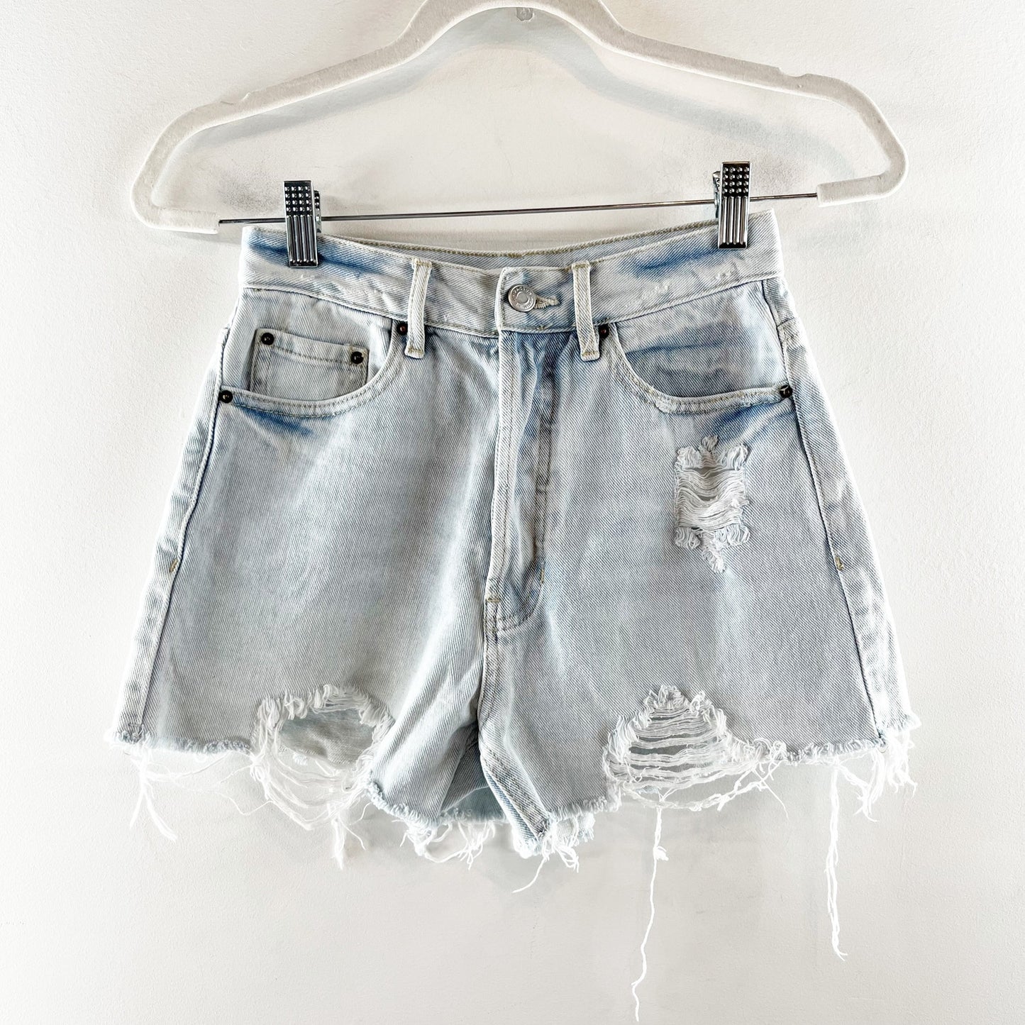PacSun Light Wash Ultra High Waisted Vintage Denim Shorts Medium Indigo Blue 24
