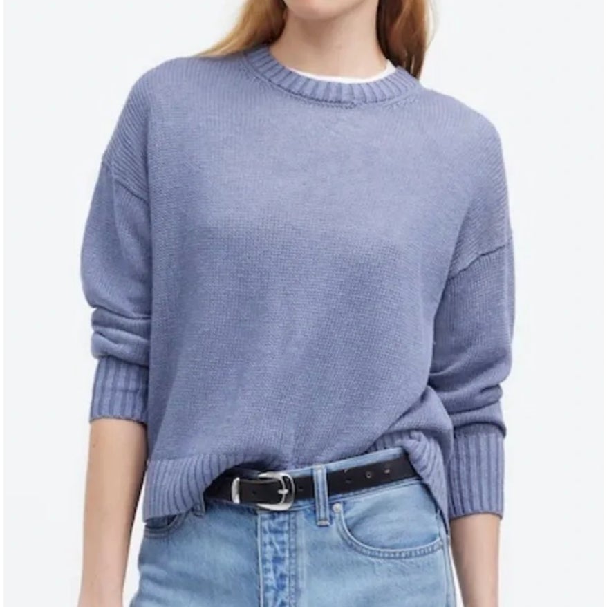 Madewell Linen Drop Shoulder Crewneck Sweater Blue XS