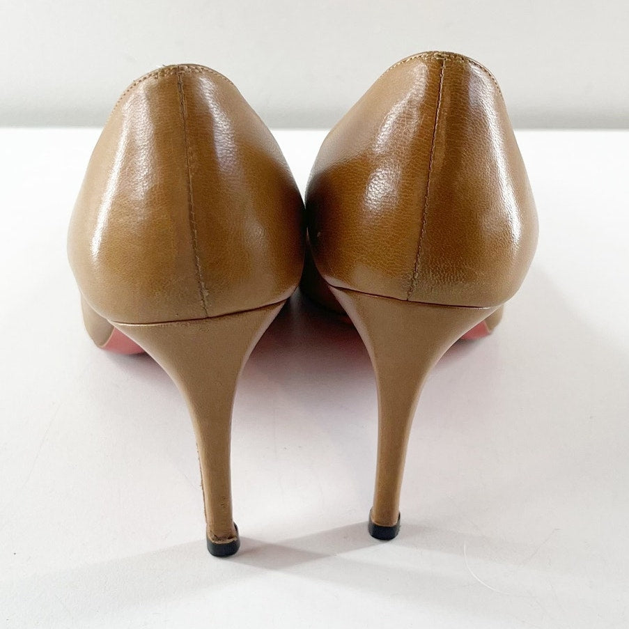 Christian Louboutin Pigalle Pointed Toe Leather Heels Pumps Brown Tan Nude 6.5