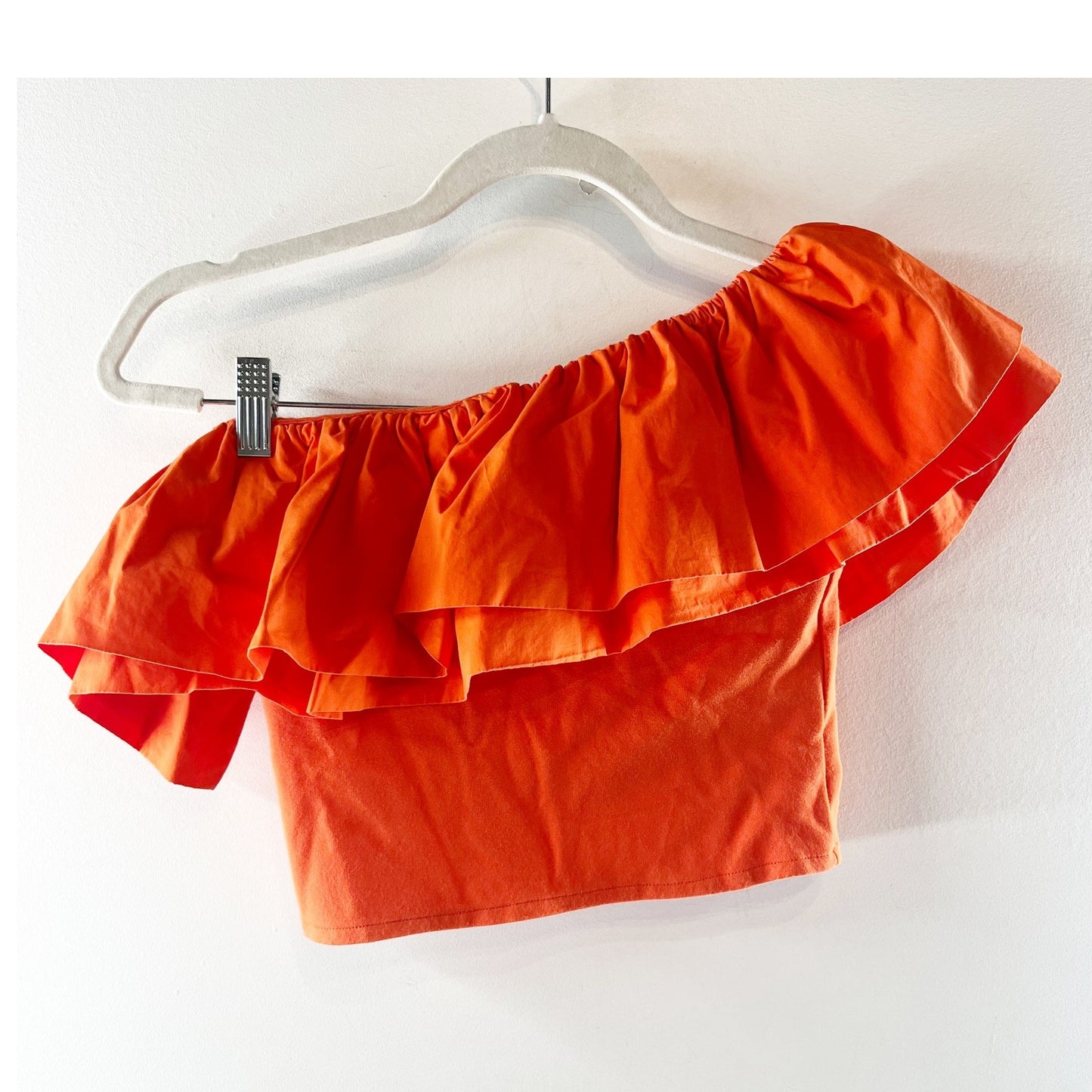 Sunday in Brooklyn Anthropologie One Shoulder Ruffle Crop Top Orange XS