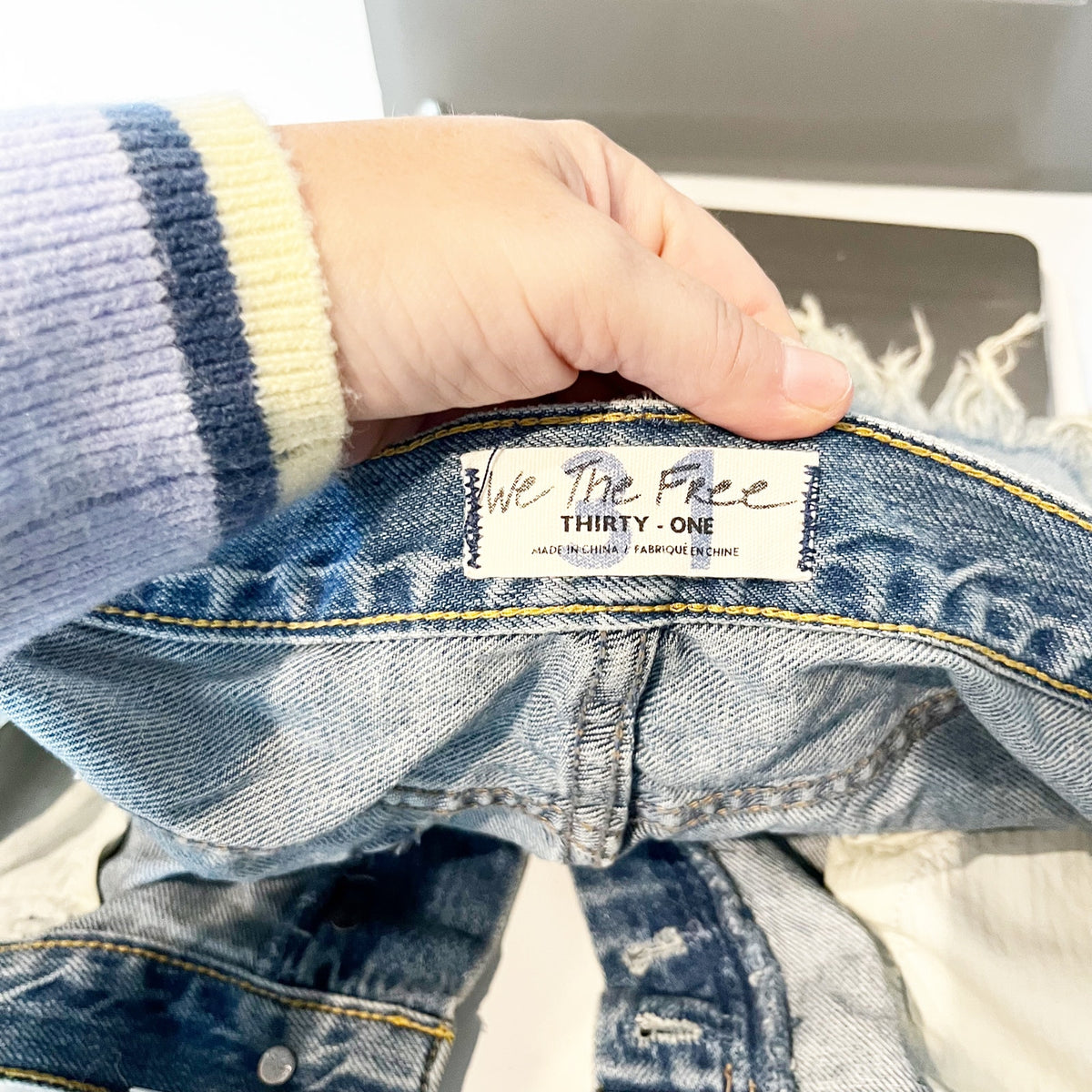 Free People Loving Good Vibrations Distressed Cutoff Denim Shorts Blue 31
