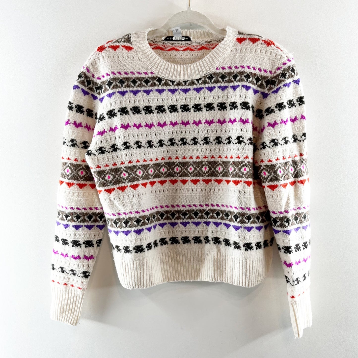 Autumn Cashmere Fair Isle Crew Neck Sweater White Small