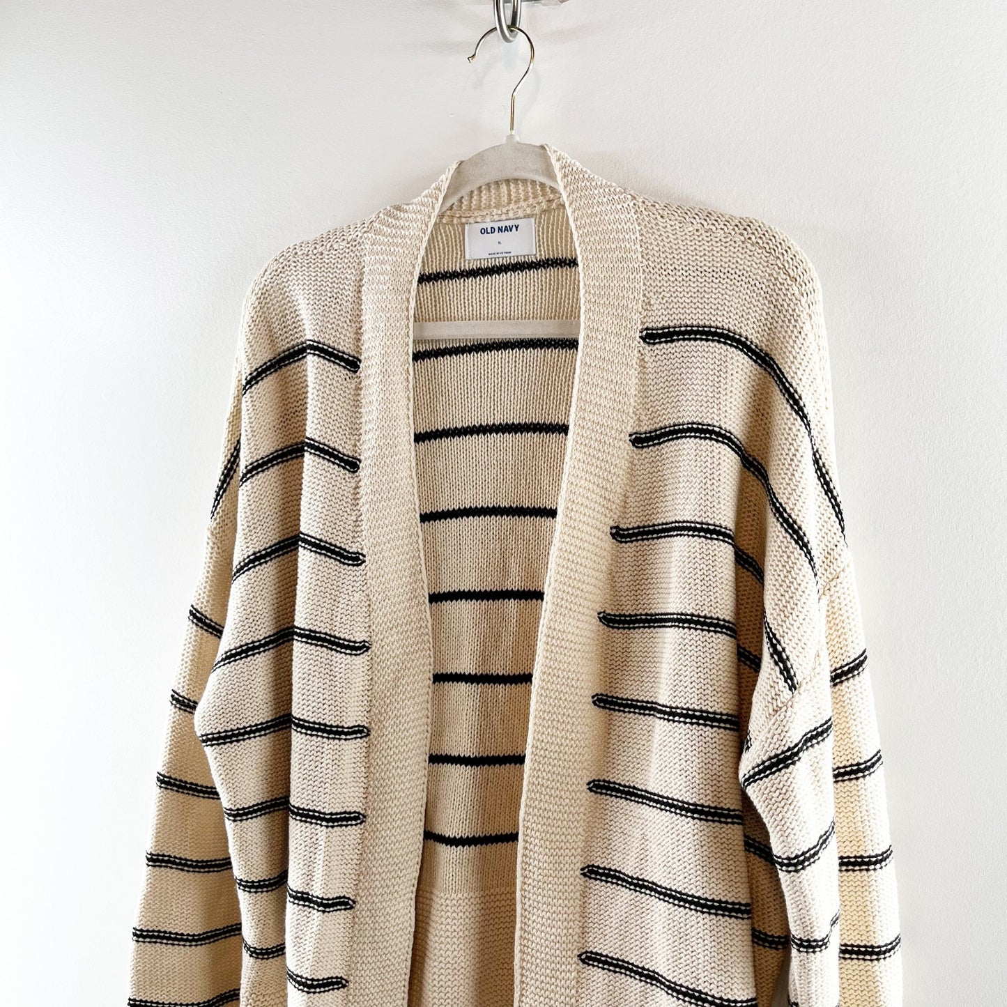 Old Navy Open Front Striped Cardigan Sweater Tan Black XL