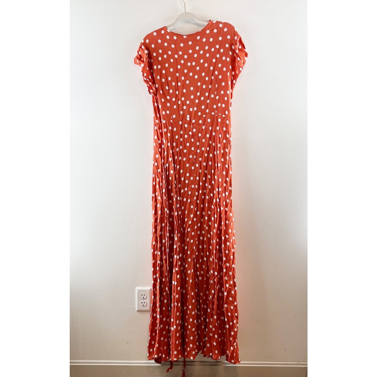 Tularosa Sid Polka Dot Cap Sleeve Plunging Neck Maxi Wrap Dress Roselle XL