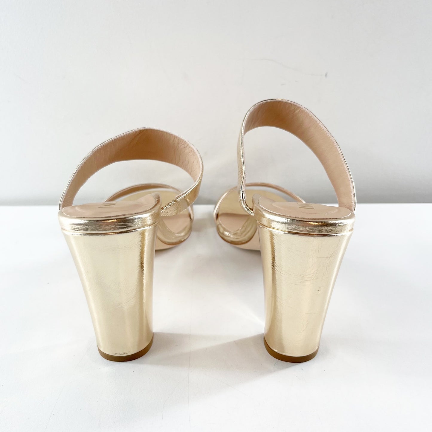 Inez Sara Metallic Leather Slip On Double-Strap Block Heel Sandals Gold 9
