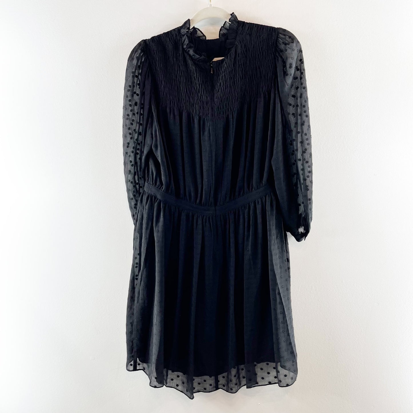 Rebecca Taylor 3/4 Sheer Sleeves Clip Dot Mini Dress Black 8