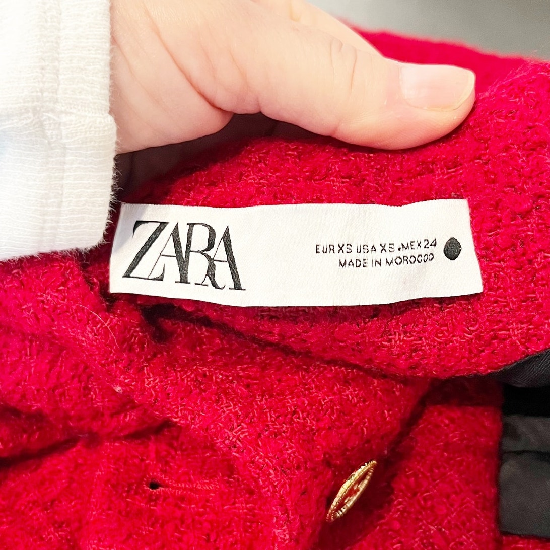 ZARA Long Sleeve Double Breasted Blazer Jacket Red XS