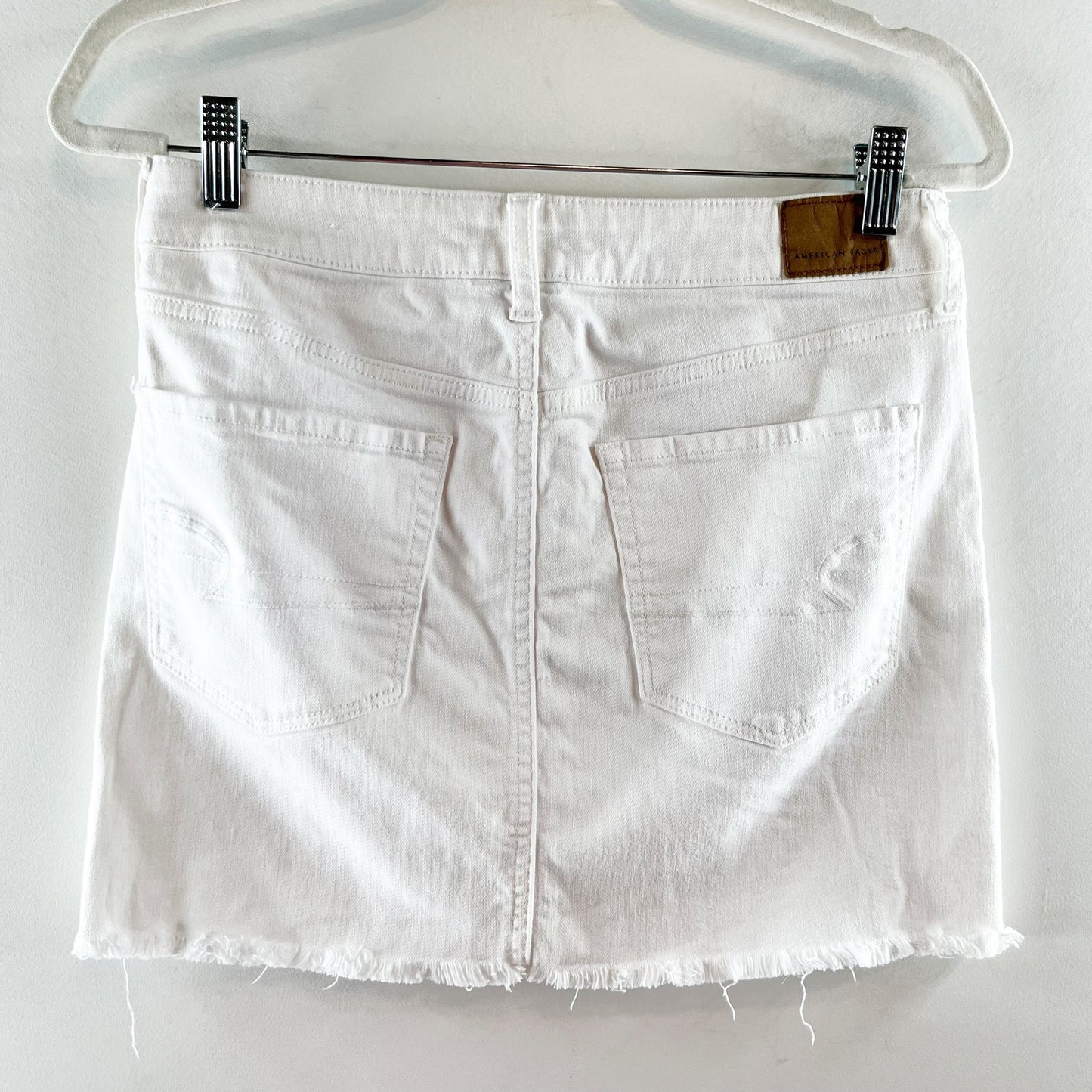 American Eagle High Rise Raw Frayed Hem Mini Jean Skirt White 8