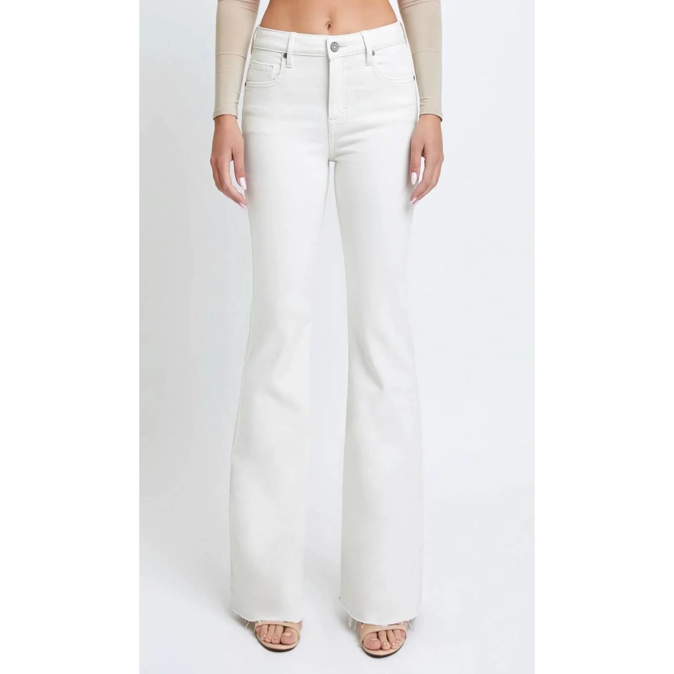 Just Black Denim High Rise Flare Raw Hem Jeans White 27