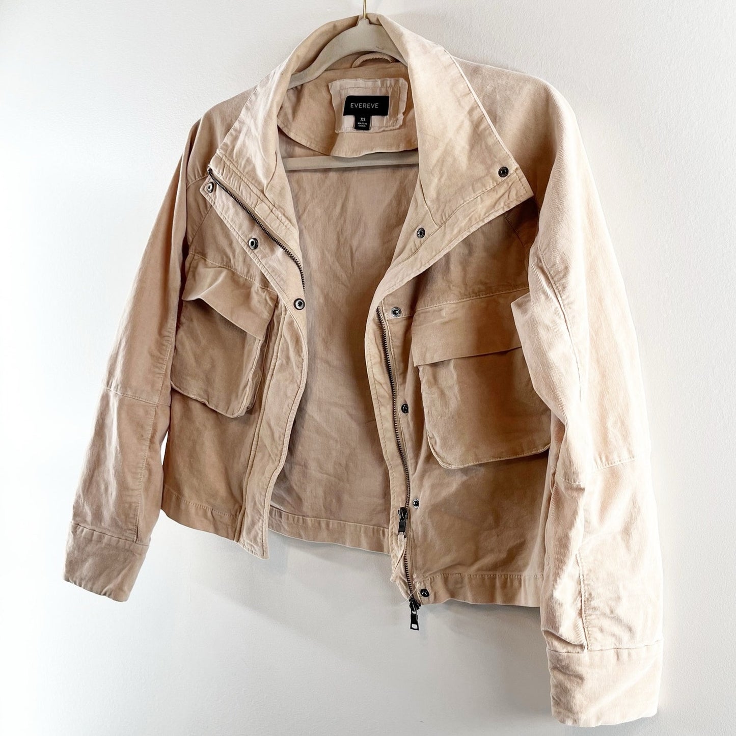 Evereve Corduroy Camp Utility Jacket Tan Beige XS