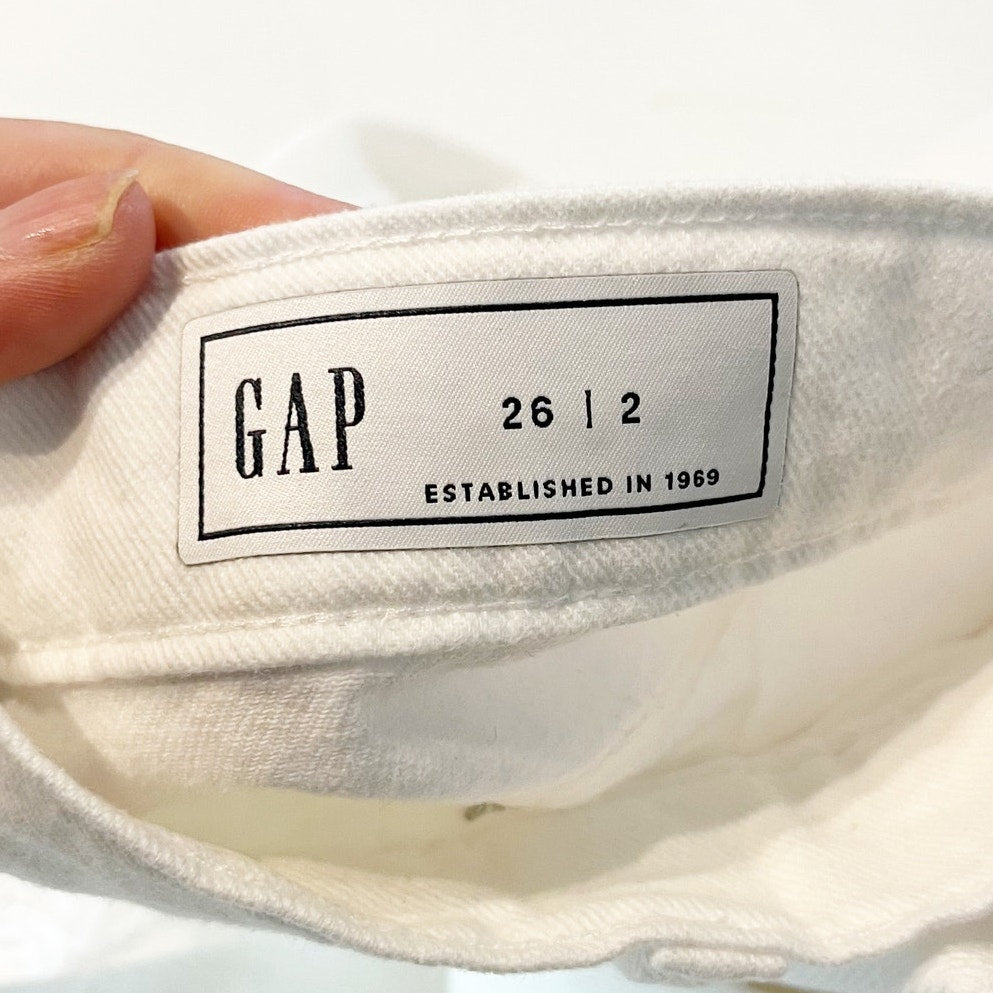 GAP Cotton A Line Raw Hem Slit Denim Midi Skirt White 2 / 26