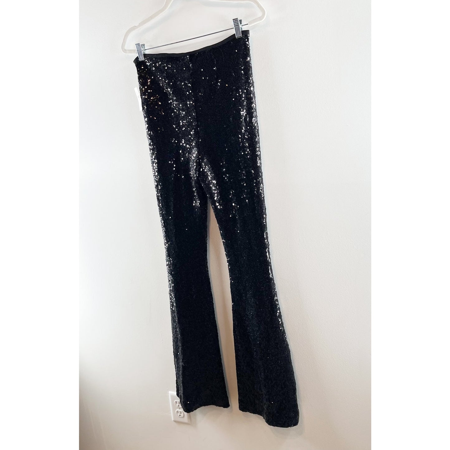 Anthropologie The Joni Sequin Flare Leg Pants Black 4 NWT