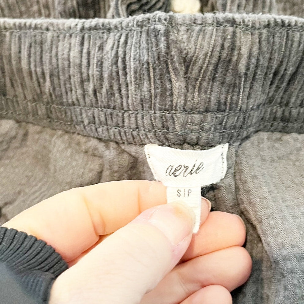 Aerie Corduroy Pull On Drawstring Baggy Wide Leg Pants Gray Small