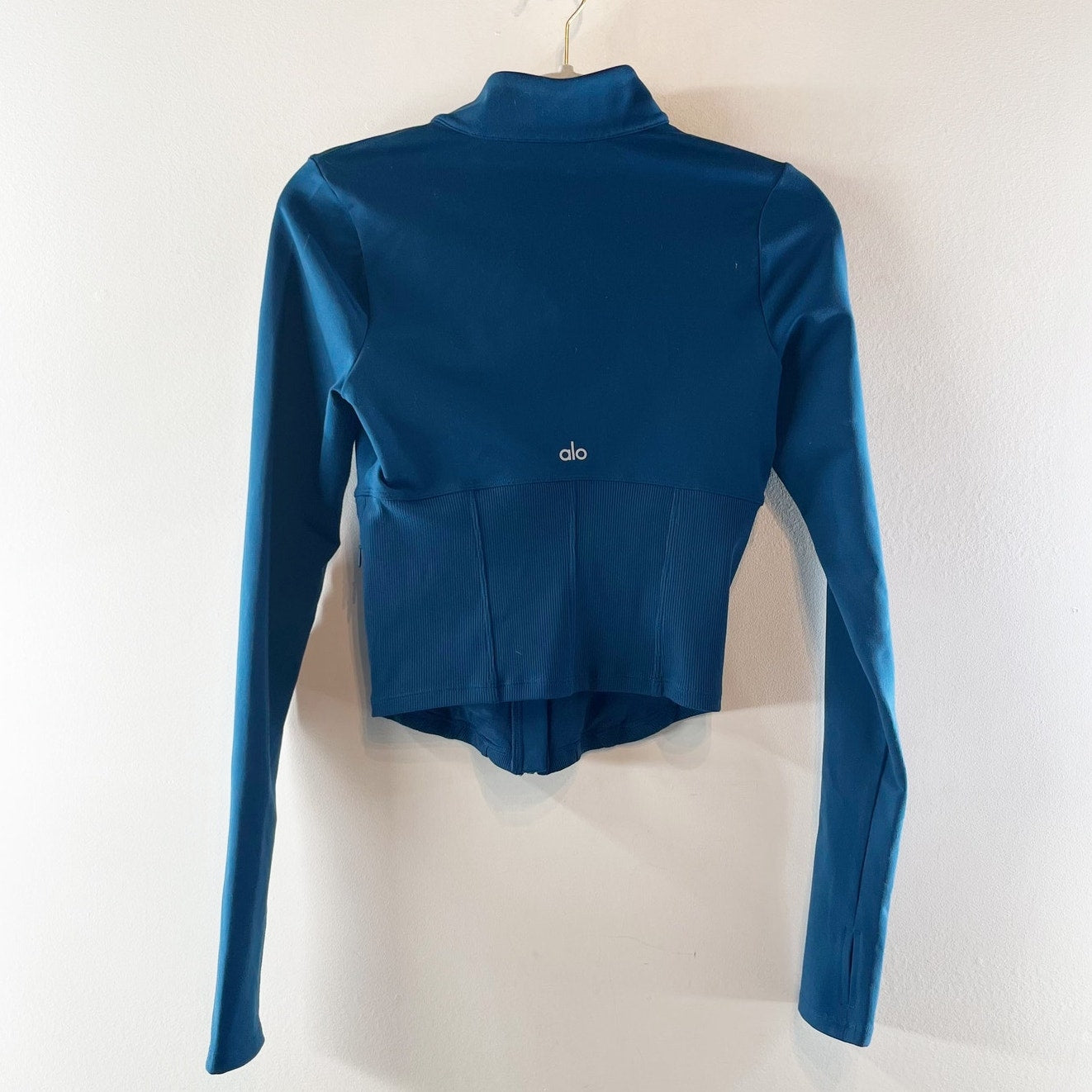 Alo Airbrush Corset Full Zip Long Sleeve Fitted Jacket Eclipse Blue Small
