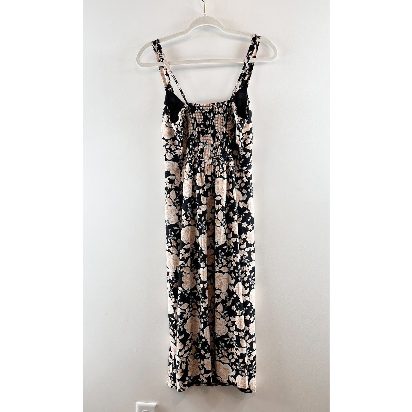 Abercrombie Lace Up Front Floral Slit Midi Slip Dress Black Cream Medium