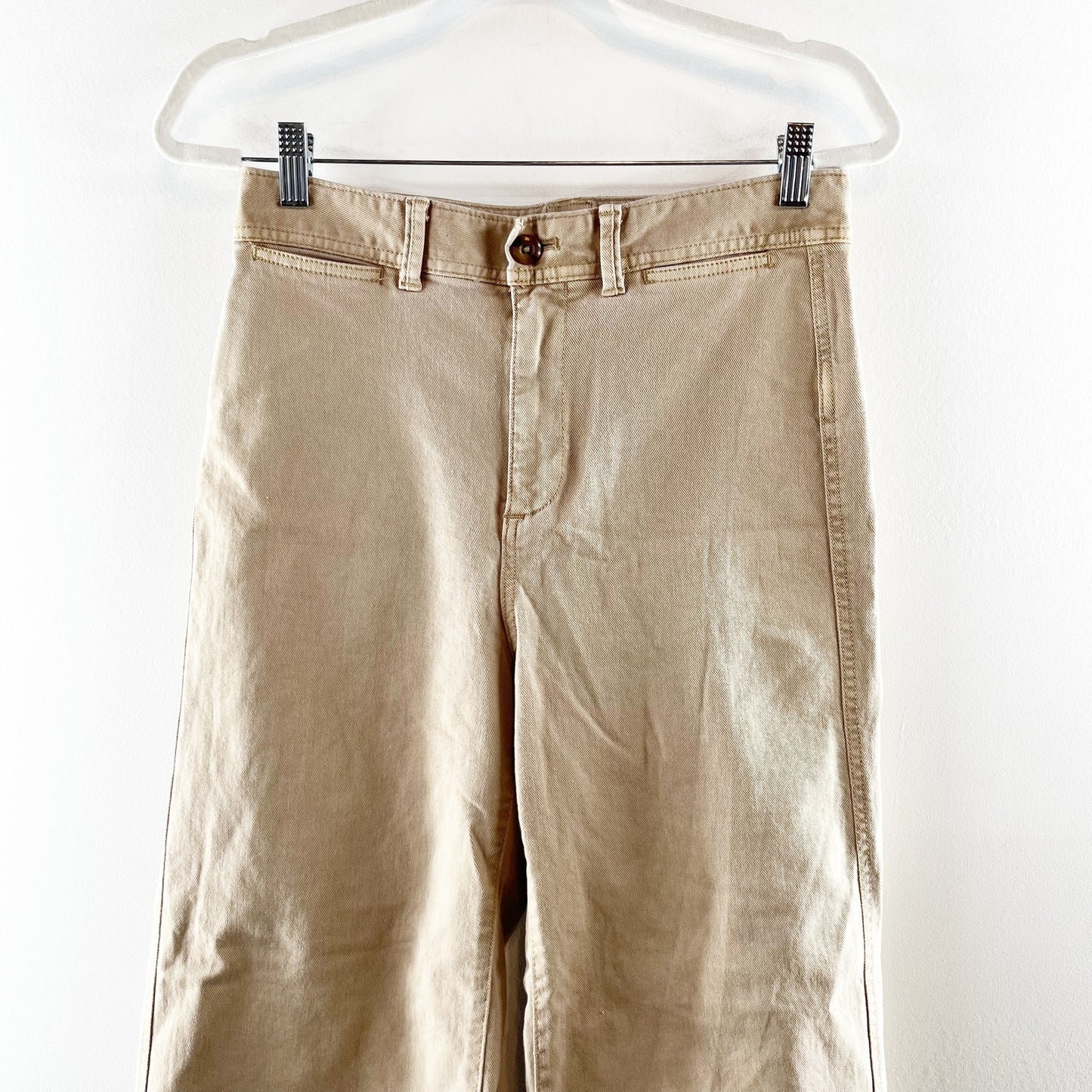 Gap Relaxed Fit High Rise Wide Leg Cropped Denim Chino Khaki Jeans Tan 4